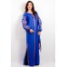 Boho Style Ukrainian Embroidered Maxi Broad Dress Blue "Flower Fantasy"